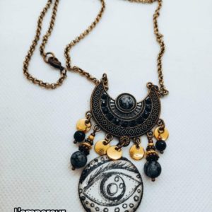 Collier  L’empereur  avec Obsidienne et Tourmaline